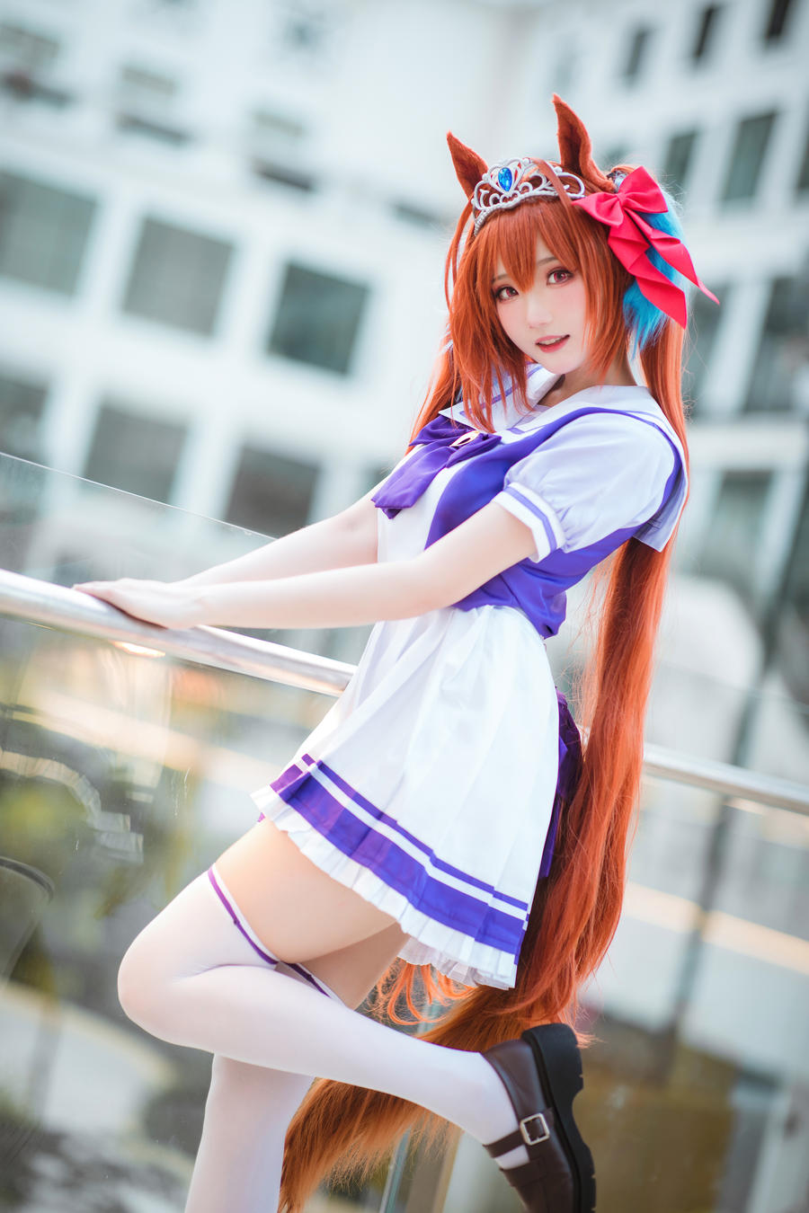 瓜希酱cos《赛马娘 大和赤骥》带你畅游海滩-呆呆萌妹